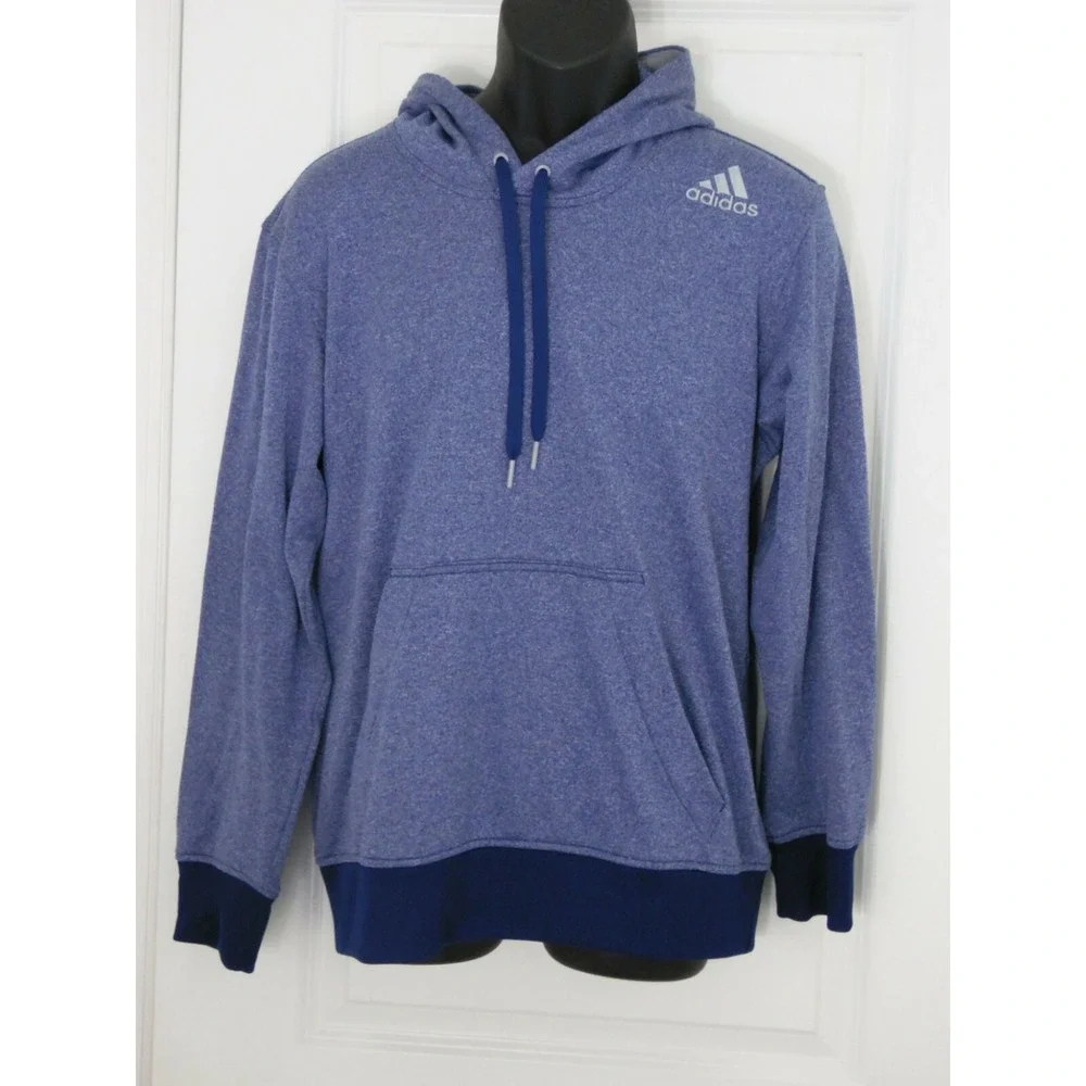 Adidas Mens Blue Long Sleeve Pockets Ultimate Pullover Hoodie Size Large